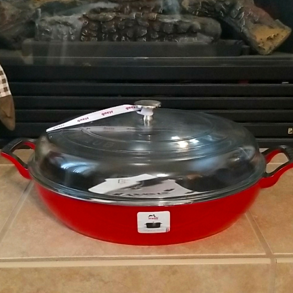 Staub red 3.5qt cast iron with glass lid